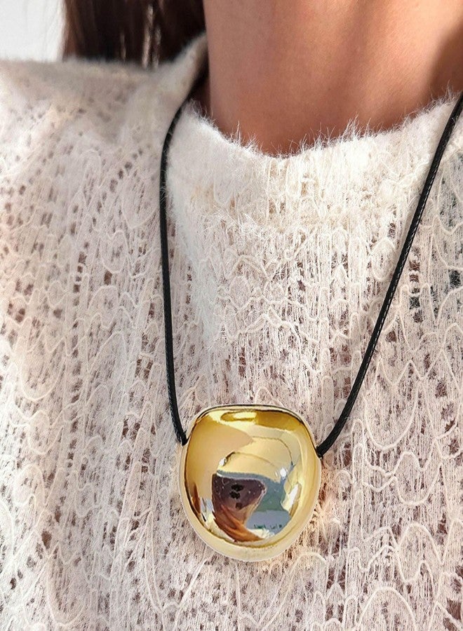 YZYDF Stylish Metal Oval Shaped Neckchain Geometric Pendant Necklace Adjustable PU Leather Cord Clavicle Chain Elegant Jewelry - Image 4